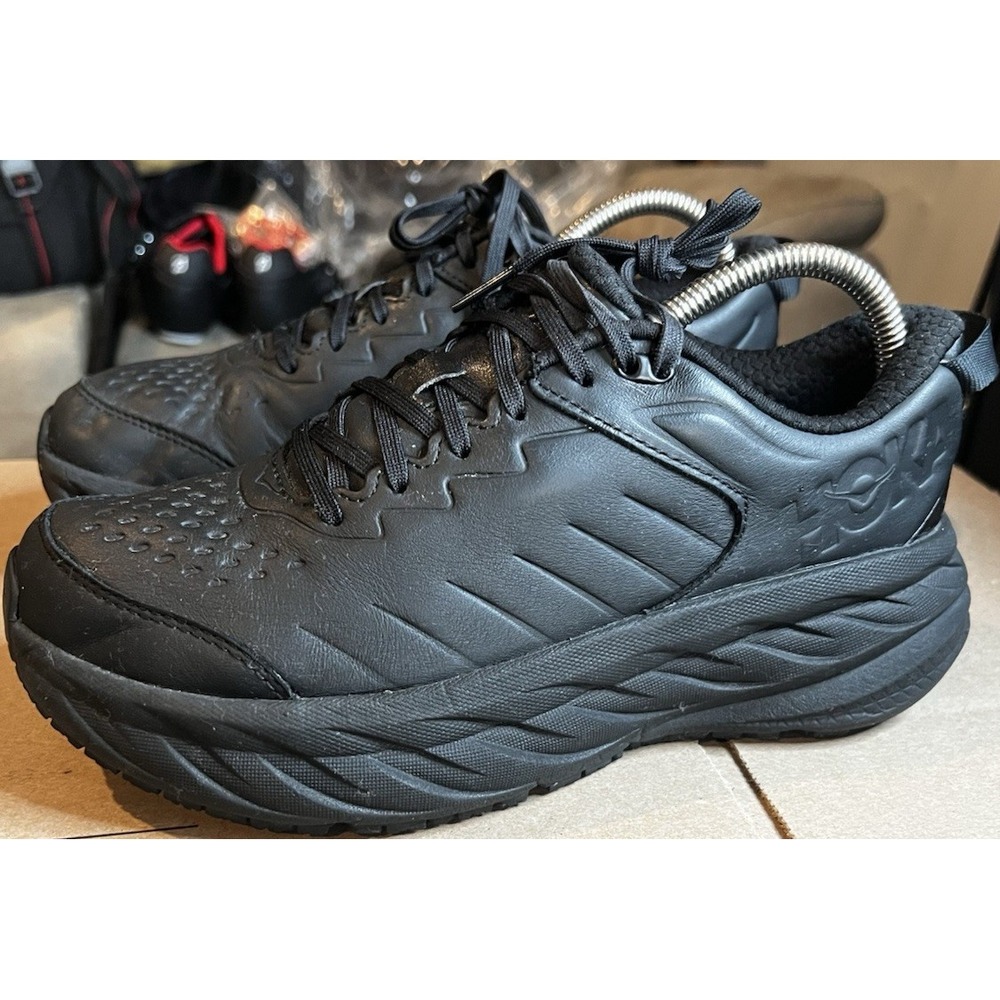 Hoka One One Bondi SR Women's Size 8.5 Triple Black Leather Slip Resistant Shoes